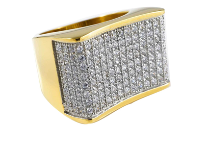 Men's Gold Plated CZ Rectangle Hip Hop Ring